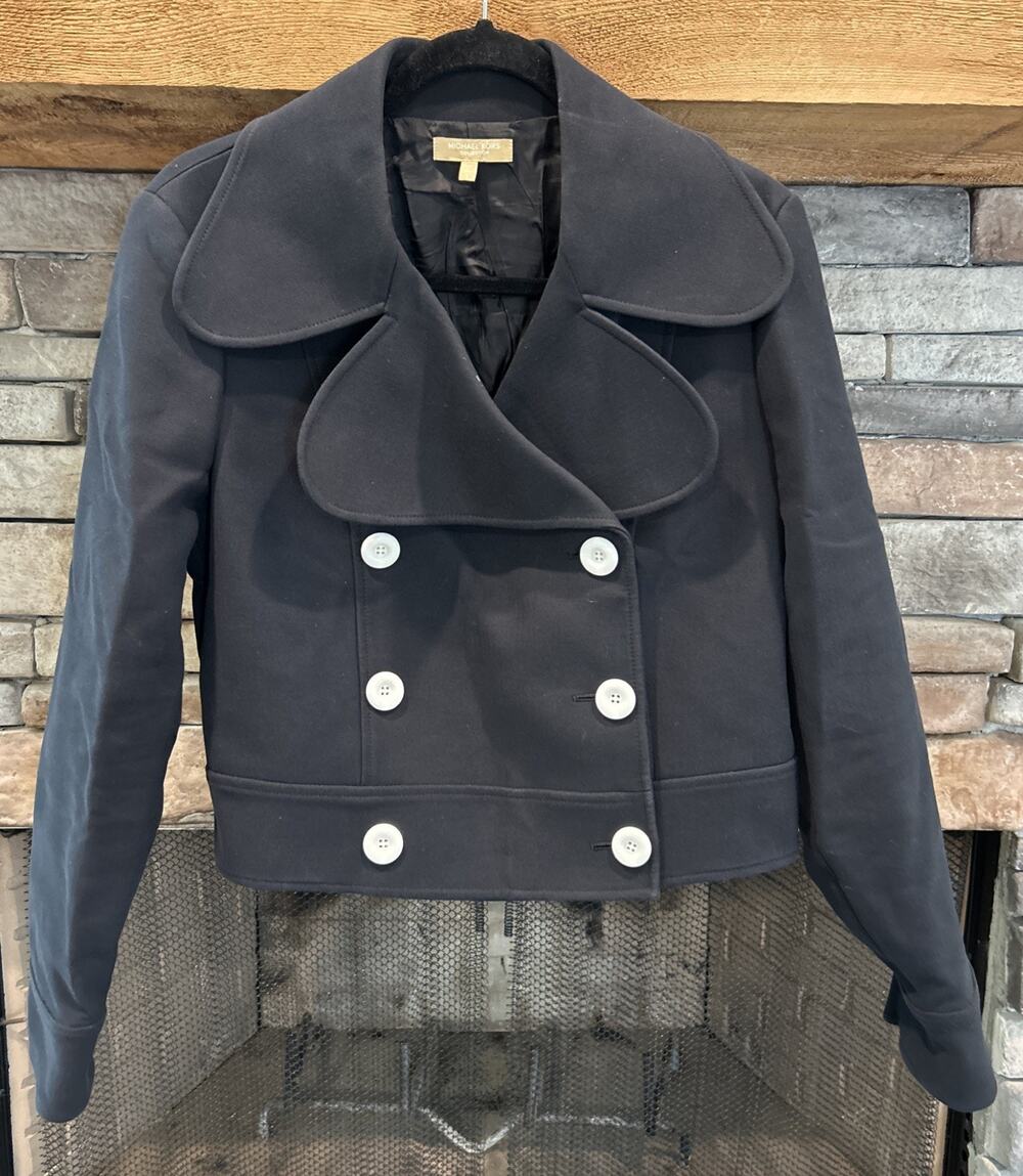 Women’s MICHAEL KORS Collection Black Double Breasted Crop Pea Coat Size 8